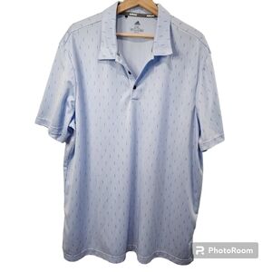 Men's Adidas Golf Short Sleeve Inddye PRT Polo Shirt Light Blue Black Dashes 2XL